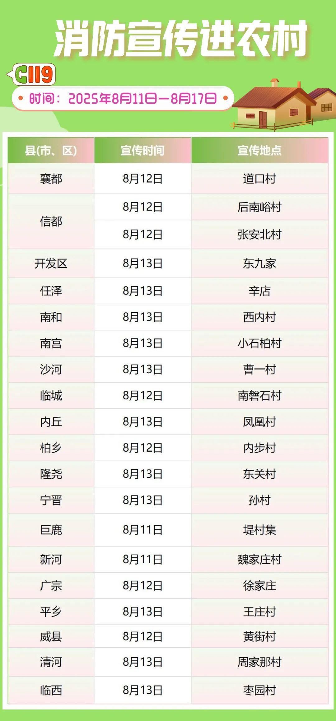 邢台市2025年消防宣传“五进”活动预告（第32期）